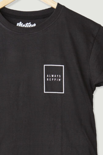 Mens T shirt Always Repin Bachata Black Front Closeup