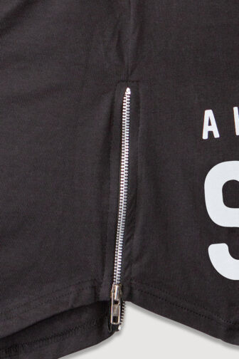 Mens T shirt Always Repin Salsa Black Zipper Closeup