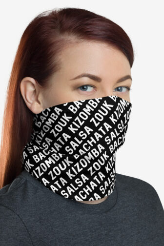 Bachata Kizomba Salsa Zouk Neck Gaiter Neck Gaiters Step Repeat Black Female3 Face Right