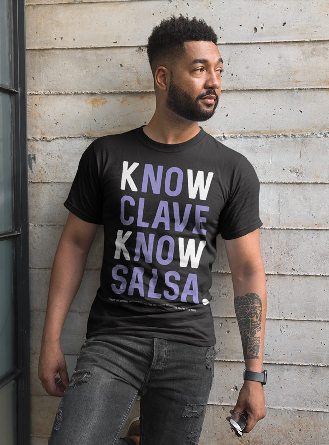 Mens T shirt KnowClaveKnowSalsa FPO Model LifeStyle Black Front 1
