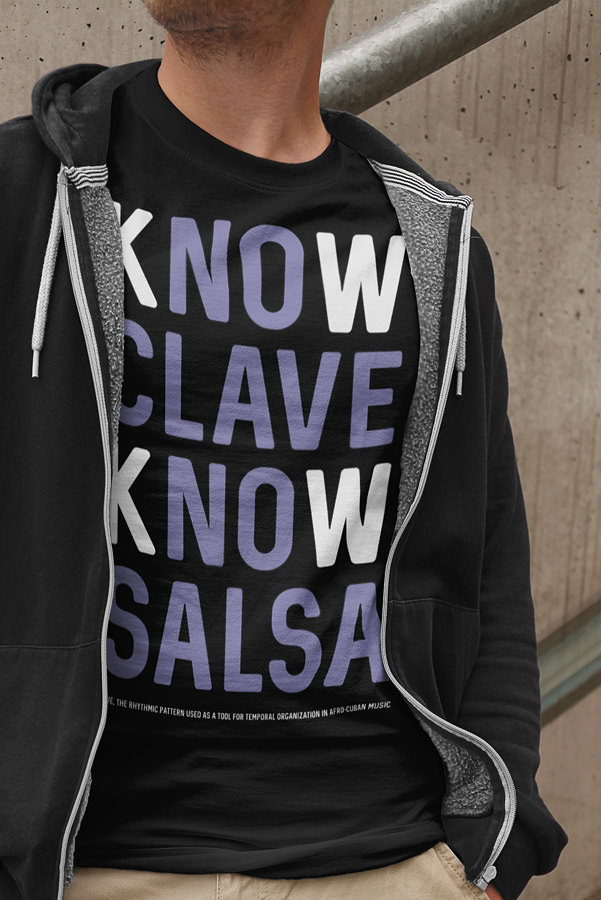 Mens T shirt KnowClaveKnowSalsa FPO Model LifeStyle Black Front 2