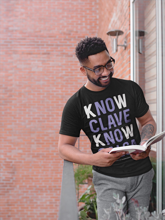 Mens T shirt KnowClaveKnowSalsa FPO Model LifeStyle Black Front 3