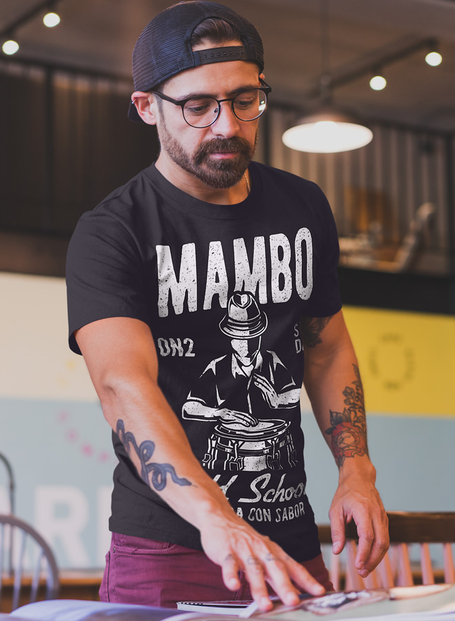 Mens T shirt Mambo Conga FPO Model LifeStyle Black Front 1