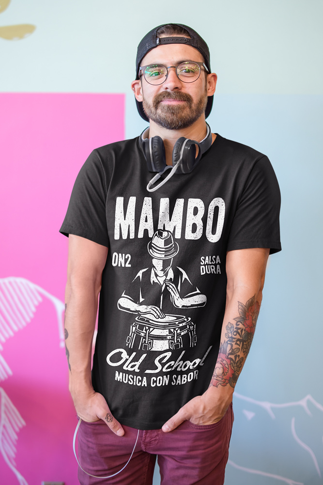 Mens T shirt Mambo Conga FPO Model LifeStyle Black Front 2