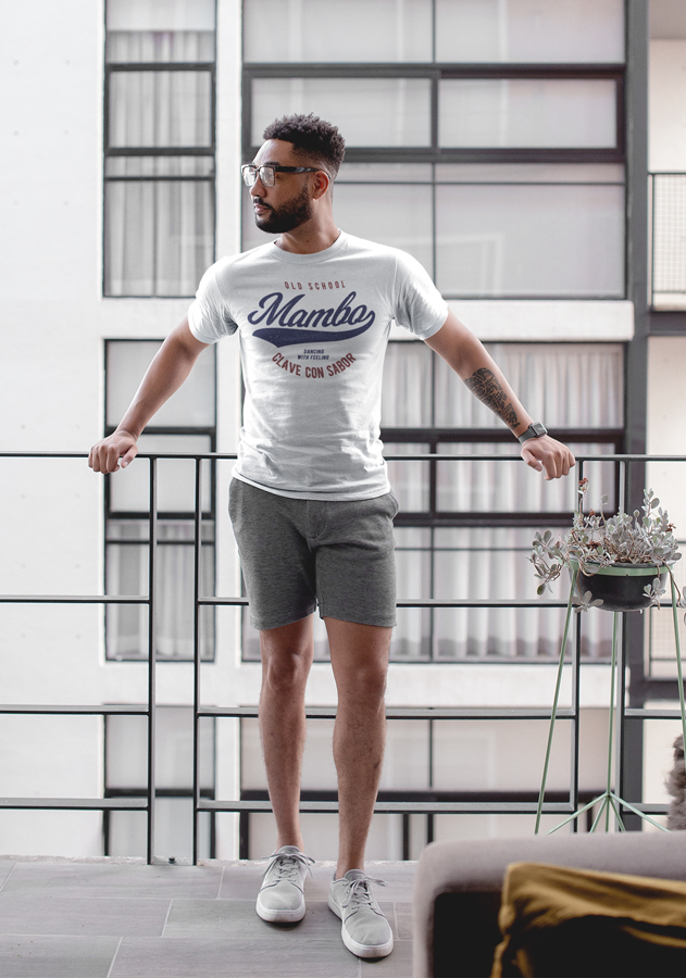 Mens T shirt Mambo Old School FPO Model LifeStyle White Front 1