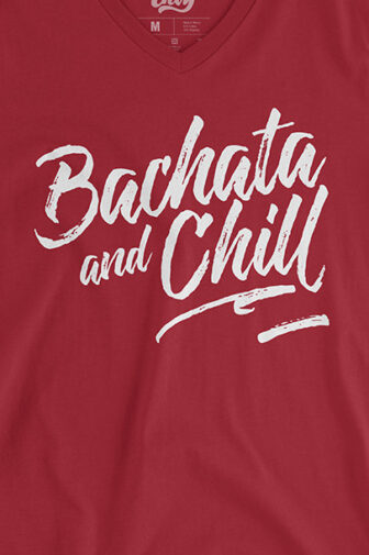 Mens T shirt FPO Bachata and Chill Red Front Closeup